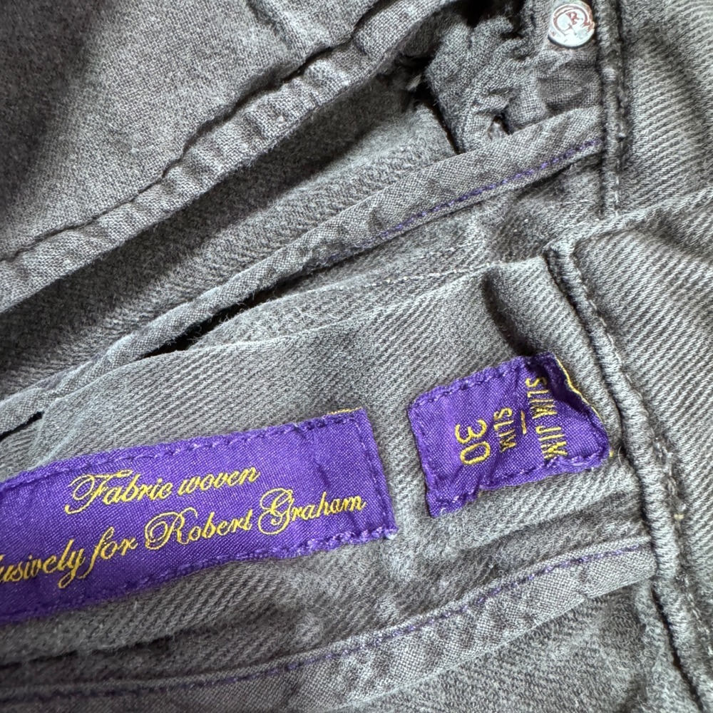 Robert Graham Slim Jim Jeans Mens 30 Gray Solid Slim Fit Denim Pants - Picture 3 of 7